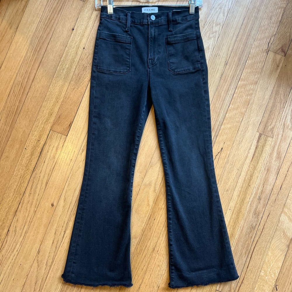 Frame Le Bardot Crop Flare Black Kerry Size 25 - Like New